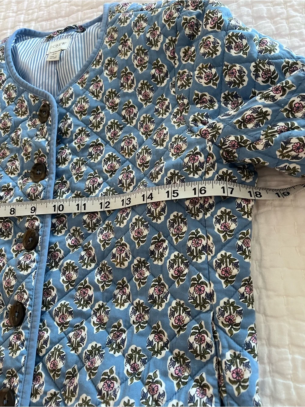 J. Crew Mercantile Quilted Floral Jacket Light Blue Size 4 Petite EUC